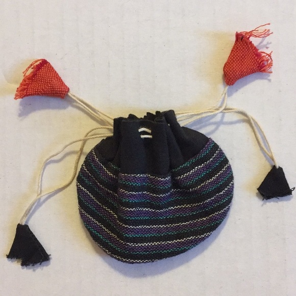 JEWELRY BAG stash sac cotton striped pull string Bali handmade - Picture 2 of 7